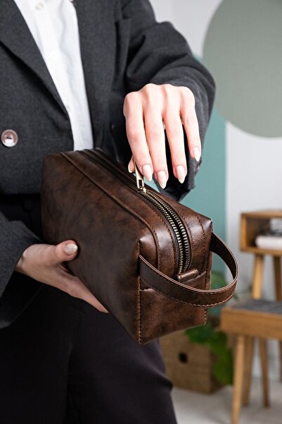 DK LEATHER Erkek Portfoy El Çantası Pu Deri Günlük Seyahat Tıraş Çantası - Fe...