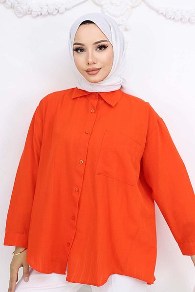 giyze Self Patterned Hijab Shirt Orange 61505