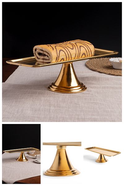 Fiyakalı Ürünler Atölyesi Gold Rectangular, Stylish Cake, Cake, Cookie and Dessert Serving Presentation Stand with Stand