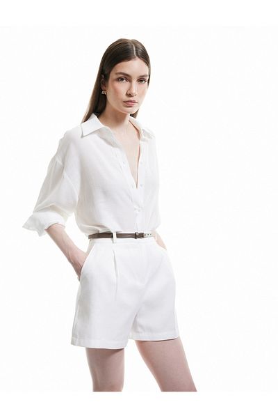 Koton Off-White Women's Shorts 5Sak40176Uw