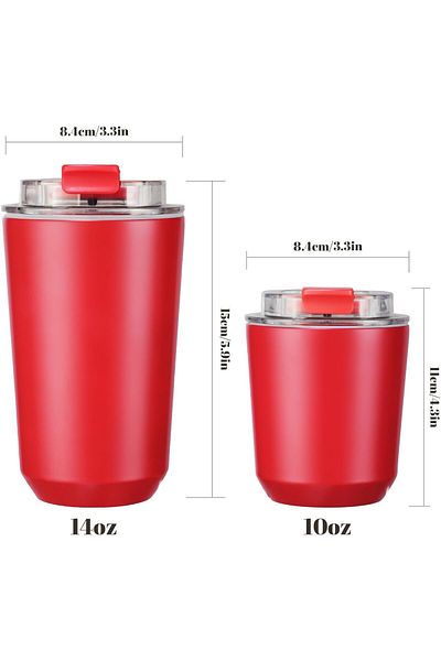 COOYA 10 oz Travel Coffee Mug with Lid, Vacuum Leak Proof Reusable Double Walled Tumbler(Red)