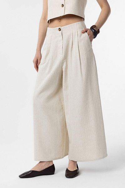 Antioch Ecru Linen Blended Women's Culotte Trousers