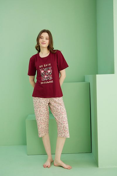 Siyah İnci Costum Capri din bumbac tricotat cu decolteu roșu cu imprimeu burgundy 25112194