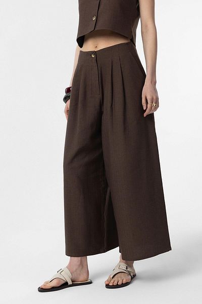 Antioch Brown Linen Blended Women's Culotte Trousers