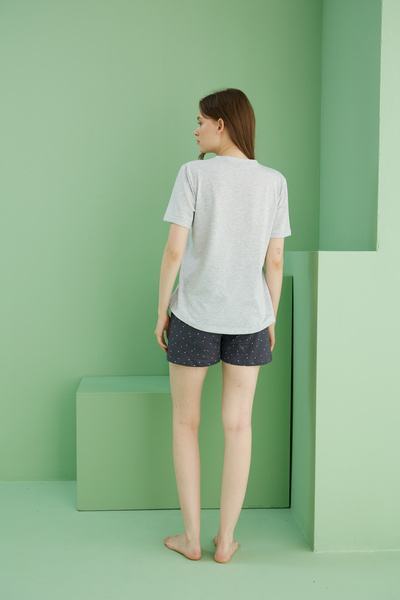 Siyah İnci Сірий меланжевий візерунок Бавовняні шорти з велосипедним коміром 25115045