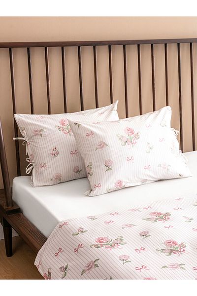 LC Waikiki Bow and Rose Patterned Cotton Double Pique Set