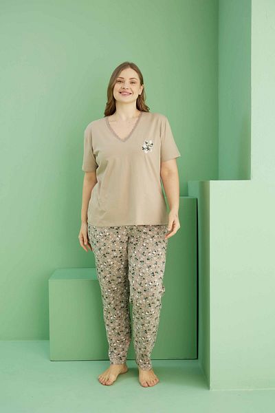 Siyah İnci Σετ πιτζάμες από βαμβακερό σχέδιο μινκ Curve Plus Size Oversize 25113803
