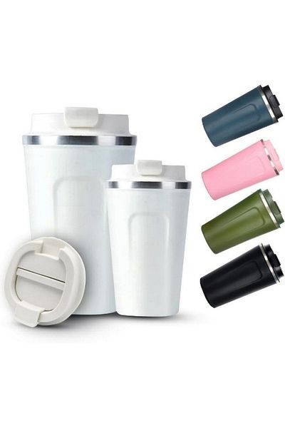 COOYA 380ml Stainless Steel Travel Coffee Cup with Great Insulation, Leak-proof and Portable Cup(White)