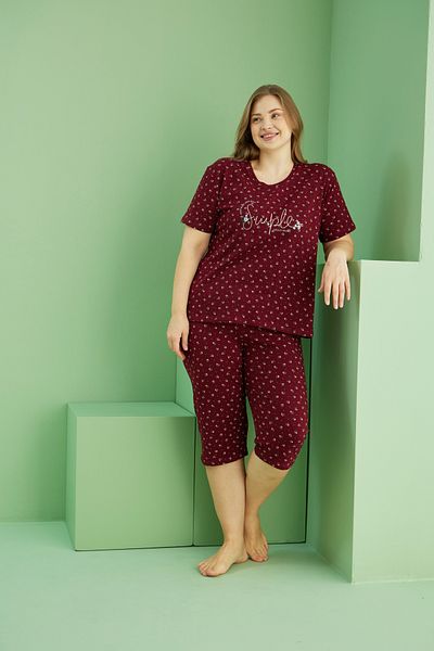 Siyah İnci Costum Capri oversize din bumbac cu imprimeu burgundy Curve Plus Size 25112715