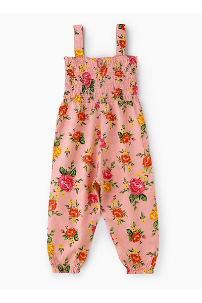 Basicxx Girls' Pink Floral Viscose Jumpsuit