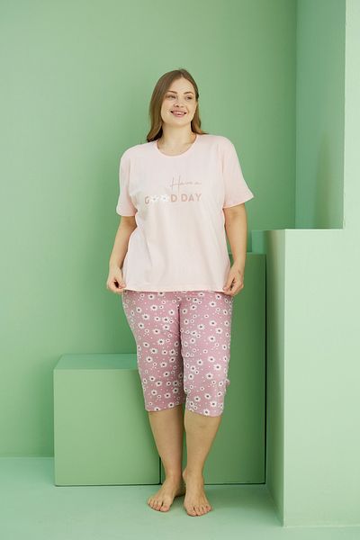 Siyah İnci Σετ βαμβακερό κάπρι με σχέδιο σολομού Curve Plus Size Oversize 25112717