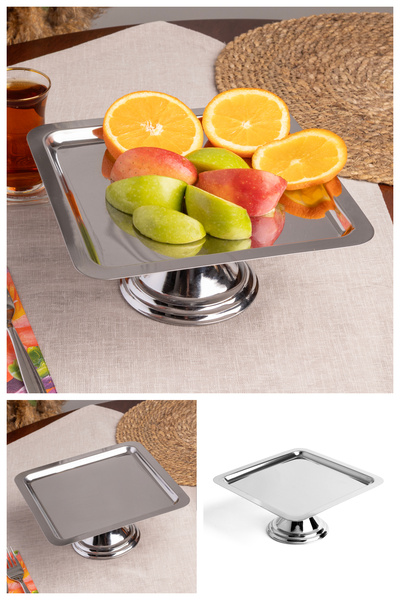 Fiyakalı Ürünler Atölyesi Silver Square, Stylish Cake, Pastry, Cookie and Dessert Serving Presentation Stand with Pedestal