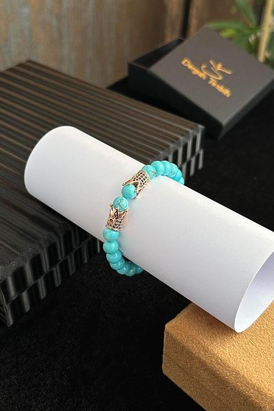 dergah tesbih Turquoise Natural Stone Bracelet - Scorpion, Fish and Bow Model