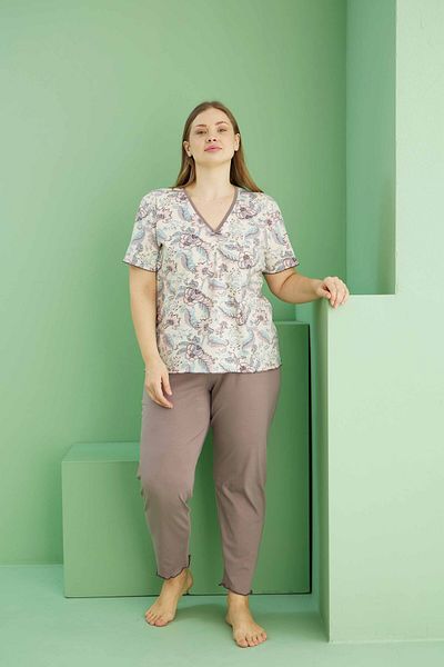 Siyah İnci Patterned Curve Plus Size Oversize Cotton Pajama Set 25113818