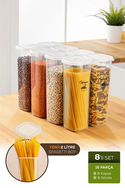 Vienev 8-Piece 2 Liter White Pulses & Spices Storage Container