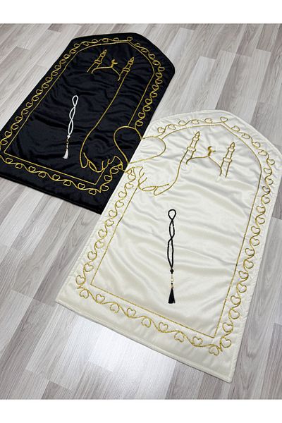 AYHANHOME Heart Rhythm Paired Couple Prayer Rug with Rosary Bride and Groom Bundle Gift Dowry Holder