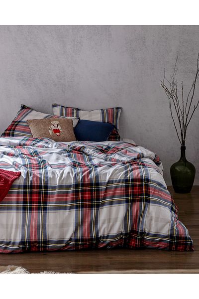 Madame Coco Sault Bedrucktes Bettbezug-Set, Super-Kingsize, 100 % Baumwollflanell, Weiß/Rot