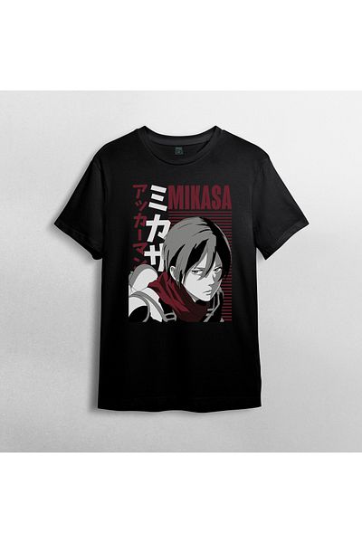Pixxa Attack on Titan Mikasa Ackerman Unisex 100% Cotton Crew Neck T-Shirt Model 2