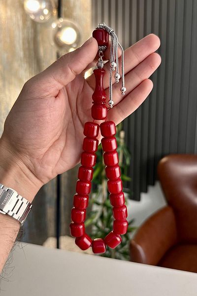 dergah tesbih Efe Mascot Silver Tassel Wrist Length Squeezing Rosary