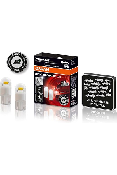 Osram T10 W5W LED Night Breaker Plaka Park İçmekan Ampulü, 12V 1W, 2'li Paket,