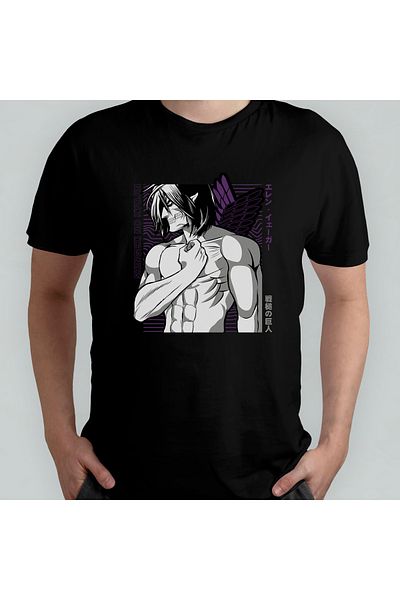 Pixxa Attack On Titan Eren Jaeger_ Unisex 100% βαμβακερό μπλουζάκι με λαιμόκοψη μοντέλο 2
