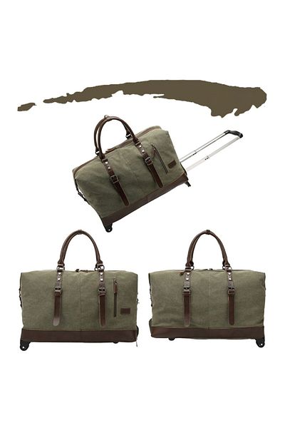 Quasar & Co. Travel Bag Trolley, Duffle, 57x39x25 Cm, ​​Oxford/Eco Leather, Khaki
