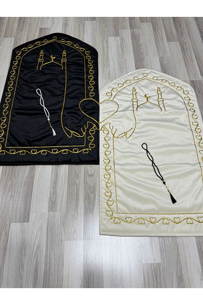 AYHANHOME Heart Rhythm Paired Couple Prayer Rug with Rosary Bride and Groom Bundle Gift Dowry Holder