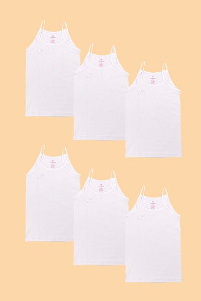 Ceylanoğlu Girl's Ribbed White Pompom Rope Suspender Undershirt, Pack of 6