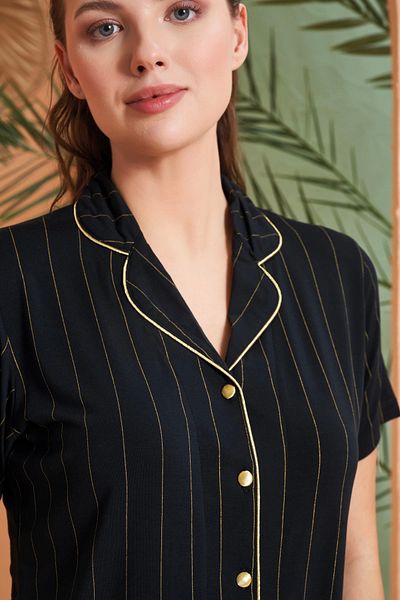 PJS 27042 Women's Short Sleeve Striped Front Button Pajama Set