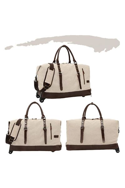 Quasar & Co. Geanta Voiaj, ®, Tip Troler, Duffle, 57x39x25 Cm, ​​Oxford/piele Ecologica, Crem