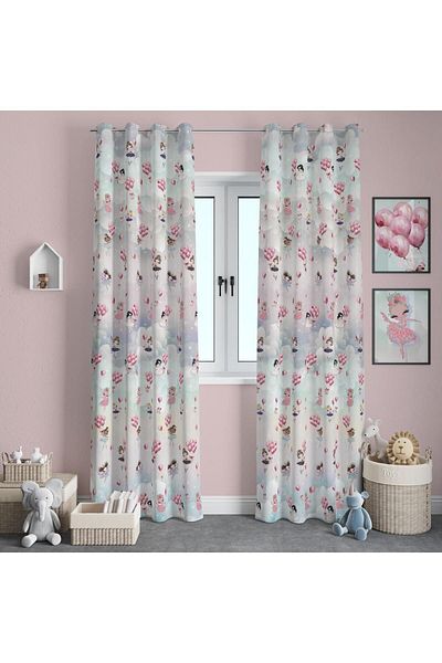 farbateks Sky Face Rustic Eyelet Design - Balloon and Haunted, Girl's Room Background Curtain
