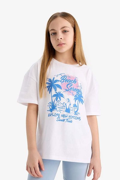 DeFacto Girl's 2 Piece Set Printed Short Sleeve T-Shirt Biker Leggings E5694A825Hs
