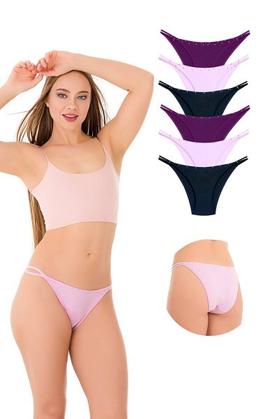 Newlilla Pachet de 1025 de slip bikini cu 6 bucăți cu detaliu de piatră dublă