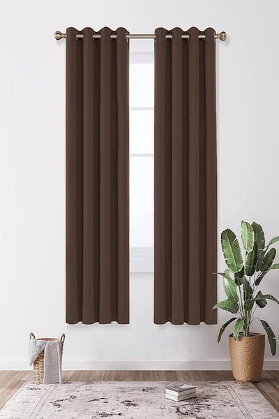 farbateks Brown Brown Color Rustic Curtain with Eyelet Ring Pipe Ring Decoration Curtain
