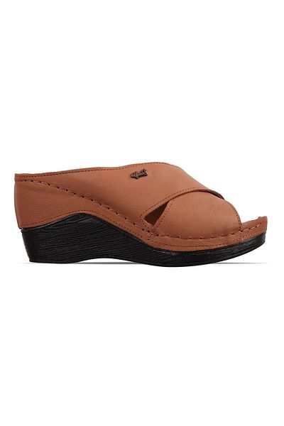 MY DERİ Hermsy Women's Genuine Leather Wedge Heeled Slippers 3891