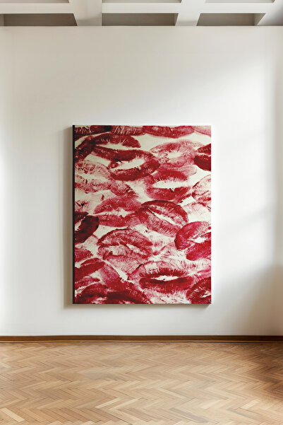 Kanvaspera Kırmızı Ruj Dudak İzi - Kanvas Tablo