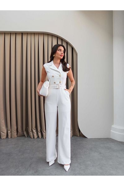 ESRAHELVACI Gold Buttoned Jumpsuit with Belt at the Waist