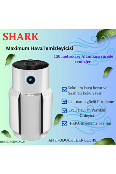 Shark Çift teknoloji ,130 metre kareyi tekseferde temizleyen Hava Temizleyicisi Max Beyaz