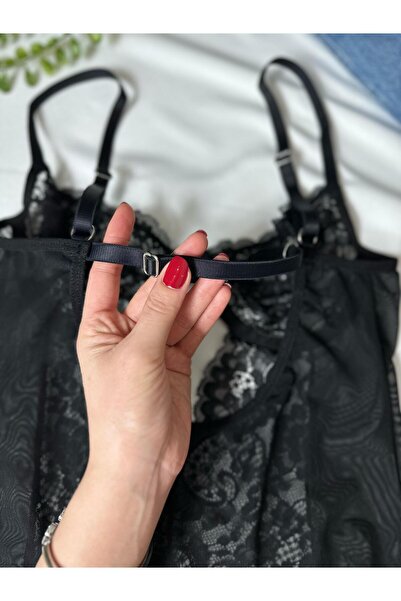 La Linaa Body cu sârmă transparentă Elanor, cu dantelă neagră