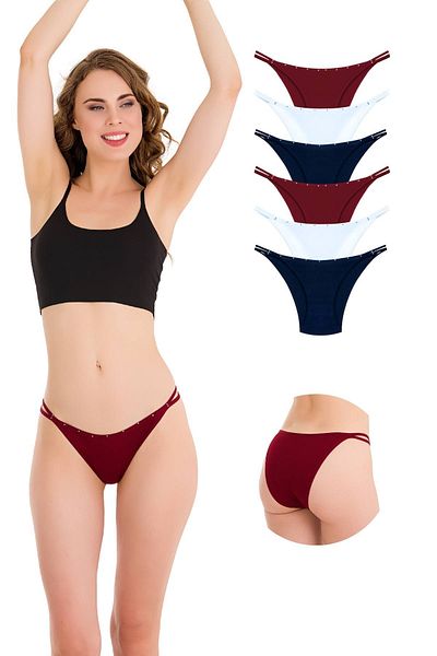 Newlilla Pachet de 1025 de slip bikini cu 6 bucăți cu detaliu de piatră dublă