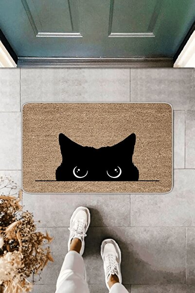 Genel Markalar Bej Kedi Desenli Kapı Önü Paspası KP09