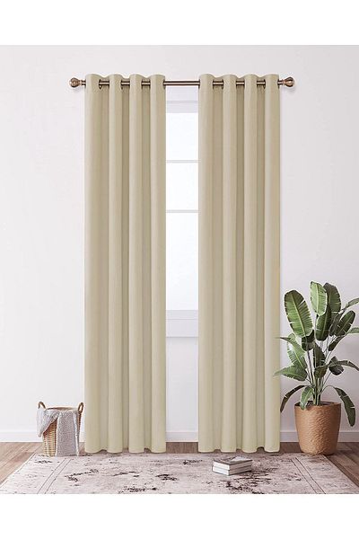farbateks Beige Color Rustic Curtain with Eyelet Ring Pipe Ring Decoration Curtain