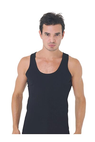 Ceylanoğlu Men's Black Ribbed 3-Piece Pack Cotton Undershirt
