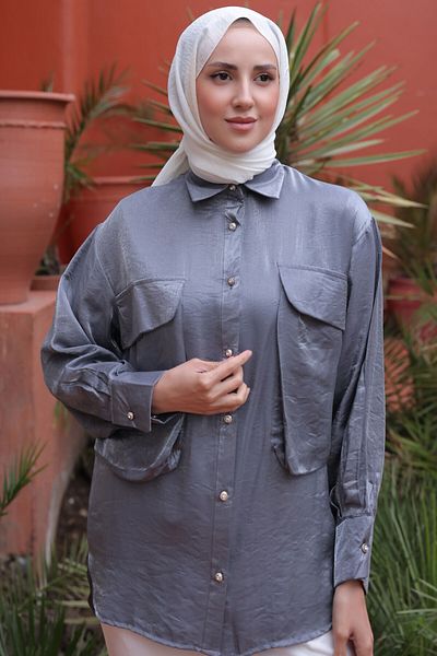 giyze Large Pocket Detailed Shirt Gray 2081