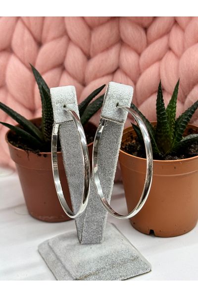 artistik bijuteri 5 cm in Diameter Steel-Silver Color Hoop-Earrings
