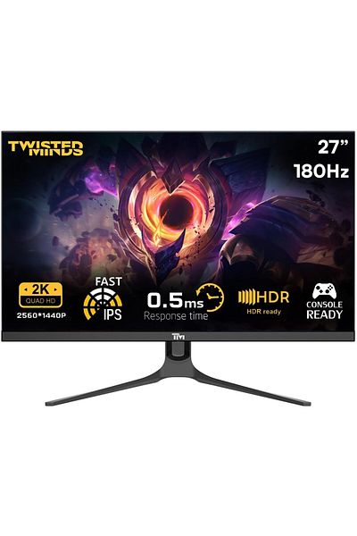 Twisted Minds TM27QHD180IPS Blaze Series, 27 Inch Gaming Monitor, QHD IPS, 165/180Hz, 0.5ms, HDMI 2.1, Black
