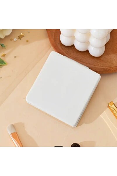 Arzu Güzel Cosmetics Kare Suni Deri Cep Aynası Beyaz 2X Büyüteçli Katlanabilir Çanta Boyu Ayna