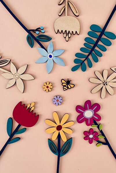 GİNKGODESİGN Çiçekler Ahşap Boyama Hobi Seti 3, Mandala Anaokulu Aktivite Evde Etkinlik Çocuk Sanat Seti, Mandala