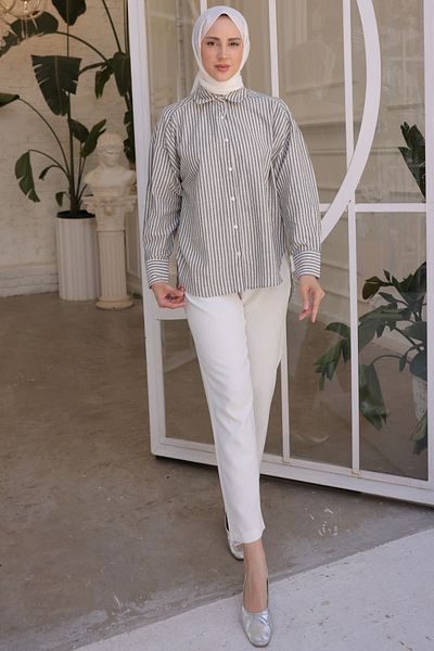giyze Striped Loose Shirt Gray 2050