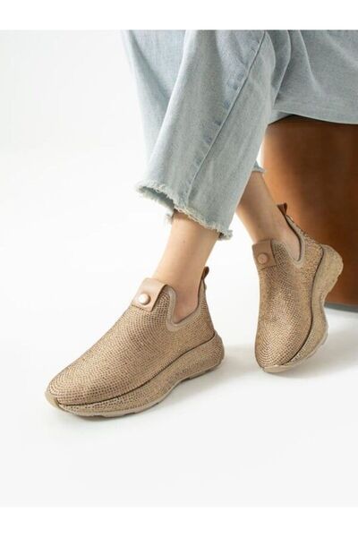 LABRONA Kadın Desenli Taş Detaylı Yüksek Tabanlı Slip-on Yürüyüş Ayakkabısı